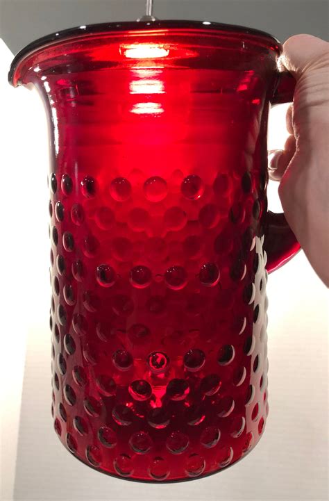 Vintage Ruby Red Bubble Glass Pitcher Anchor Hocking Ruby Red Etsy