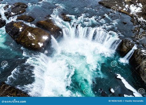 Famous Godafoss Waterfall North Of The Island Stock Image Image Of