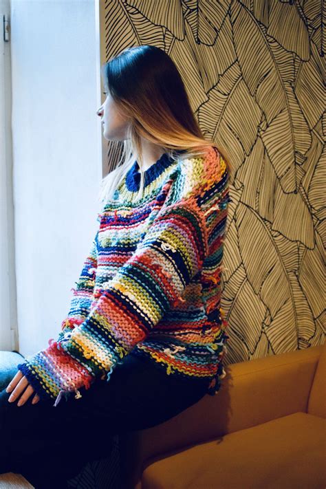 Hippie Sweater Fringe Multicolor Sweater Knit Striped Boho Sweater In