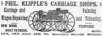 Ad - 1891: Phil Klipple's Carriage Shops