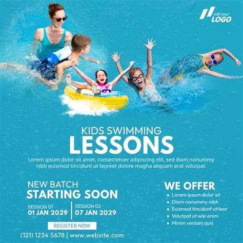 Kids Swimming Lessons Ad Template Postermywall