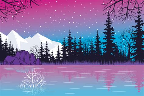 Beautiful Mountains And Rivers At Night Graphic By Onoborgol · Creative