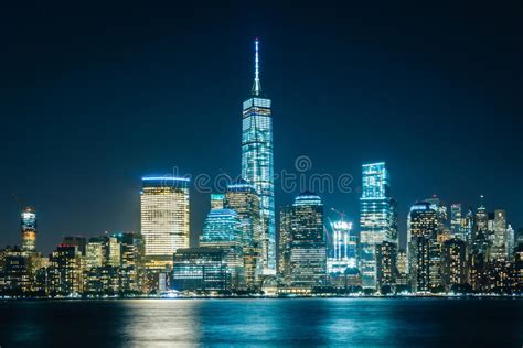 View Of The Lower Manhattan Skyline At Night From Exchange Plac Stock
