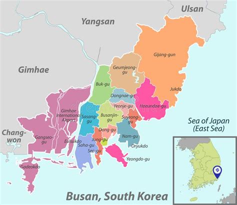Map Of Busan With Districts South Korea Stock Vector