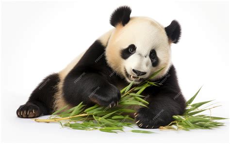 Premium Ai Image Classic Giant Panda Chewing Bamboo On White Background