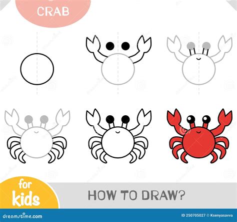 How To Draw Crab For Children Step By Step Drawing Tutorial Stock
