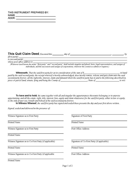 Florida Quit Claim Deed Formpage1 Deed Forms Deed Forms