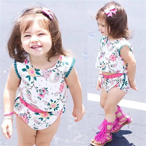 Summer Fashion Newborn Baby Girls Clothes Flower Pattern Tops Pants