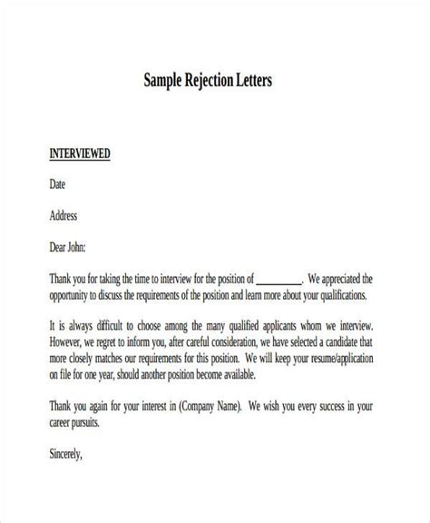 9 Sample Job Applicant Rejection Letters Free And Premium Templates