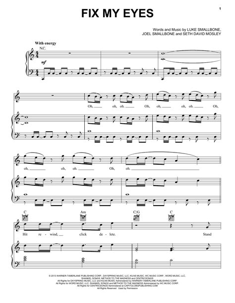 Fix My Eyes Sheet Music For KING COUNTRY Piano Vocal Guitar Chords Right Hand Melody