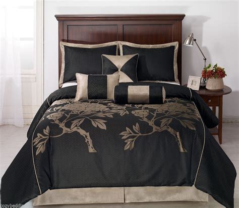 Check spelling or type a new query. NUIT - KING Size 7pc Jacquard Comforter Set Black, Khaki, Floral Bed Cover #CozyBeddings # ...