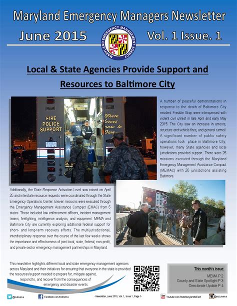 Maryland Emergency Managers Newsletter June 2015 Vol 1 Issue 1 By