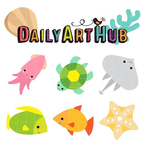 Cute Sea Creatures Clip Art Set Daily Art Hub Free