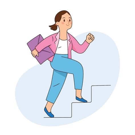 Premium Vector Business Woman Climbs The Stairs Up Happily