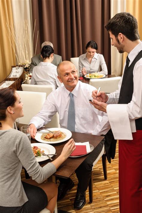 Business Lunch Waiter Taking Order At Restaurant Stock Photo Image