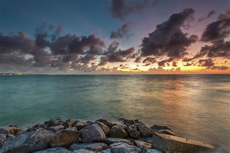 Colorful Cloudy Sundown Scene In Sunset Beach Chatan Okinawa J