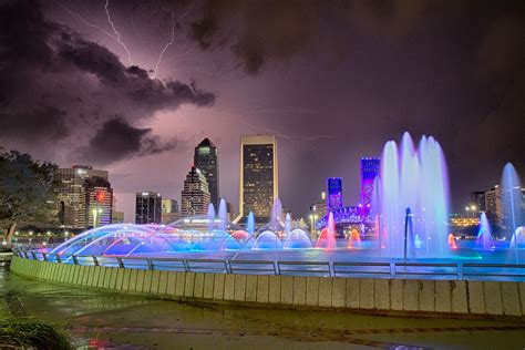 Jacksonville At Night Jacksonville At Night With A Thunderstorm In The