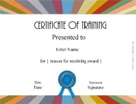 Free Certificate Of Training Template Customizable