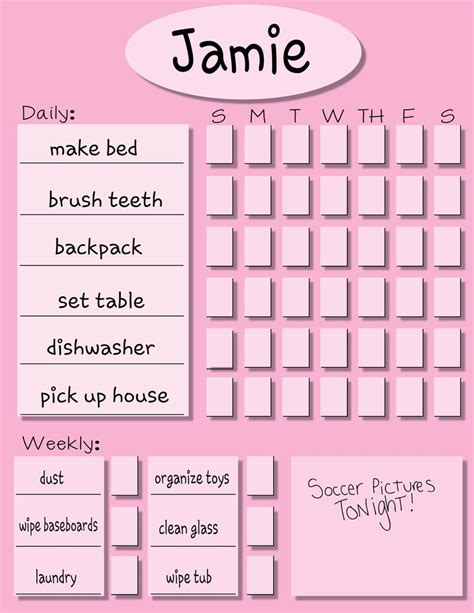 Pink Printable Chore Charteditable Chore Chartdaily Etsy
