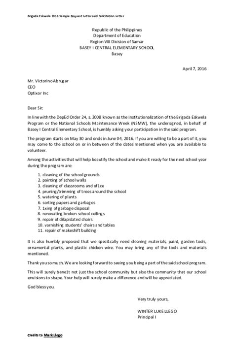 2020 Brigada Eskwela Sample Request Letter And Solicitation Letter