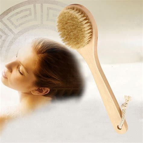 Natural Boar Bristle Wooden Brush Round Long Handle Brush For Massager