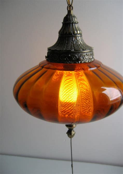 Amber Glass Hanging Pendant Lamp Vintage 1970s Etsy