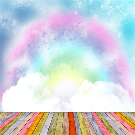 Laeacco Dreamy Gradient Rainbow Shining Cloudy Sky Photography