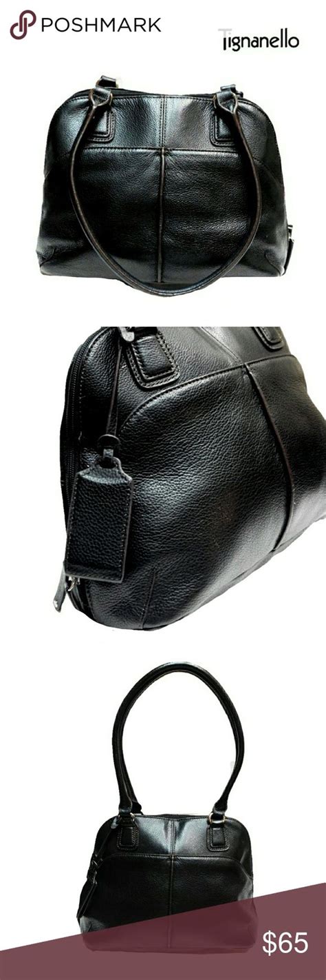 Tignanello Black Pebbled Leather Shoulder Bag Leather Shoulder
