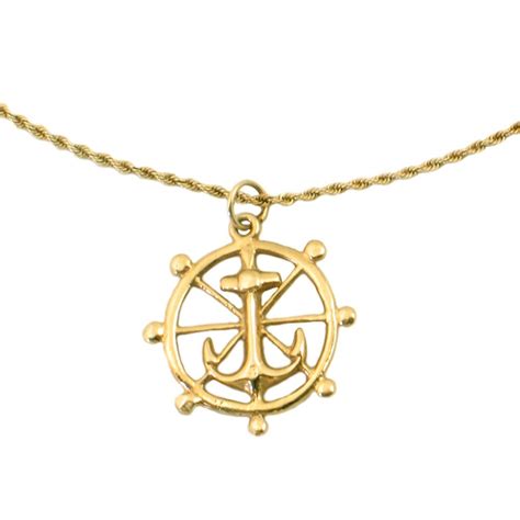 14k Gold Anchor Necklace Vintage Anchor Pendant On Rope Etsy