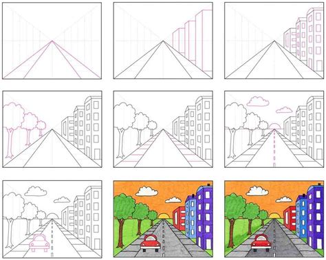 One Point Perspective Drawing Art Lesson With A Template And Video