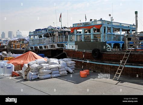 Dubai Creek Dhows Boats With Freight And Merchandise Import Export