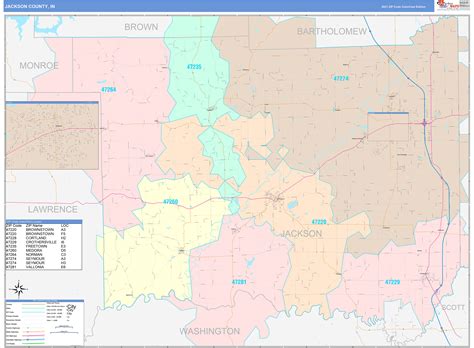 Jackson County, IN Wall Map Color Cast Style by MarketMAPS