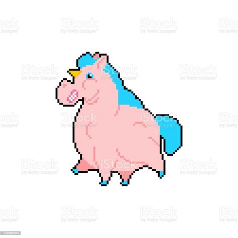 Fat Unicorn Pixel Art 8 Bit Fleshy Mythical Anima Pixelated Vector