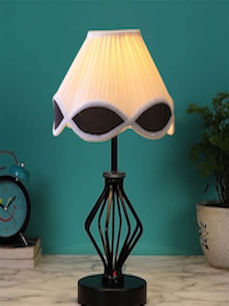 Buy Devansh Vintage White And Black Textured Cotton Table Lamp With Iron