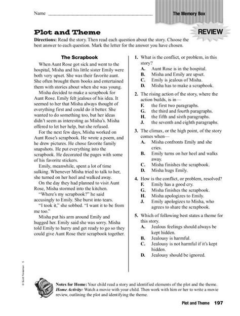 Plot And Theme Worksheets Plot And Theme The Memory Box Worksheet For
