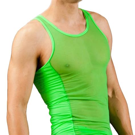 Men Sexy Transparent Gyms Tank Tops See Though Sleeveless Shirts