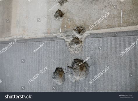 Details Bullet Holes Wall Romanian Anti Stock Photo 1602111913
