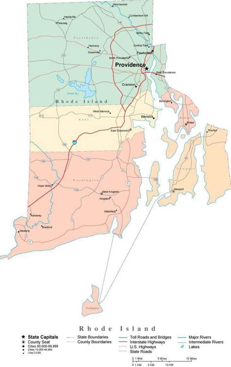 Rhode Island Digital Vector Map With Counties Major Cities Roads