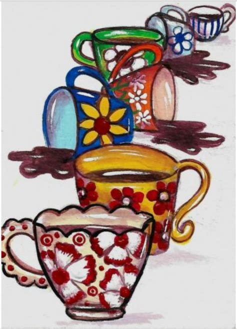 Original Aceo Painting Artwork Coffee Spills By Anitaware Miniature