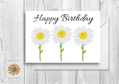 Daisy Cute Happy Birthday Flowers Card Greetings Card Etsy