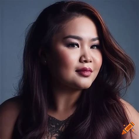 Smiling Plus Size Filipina Model With Tattoos And Muscular Physique On