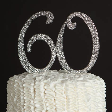 60 Cake Topper For 60th Birthday Or Anniversary Silver Party Supplies