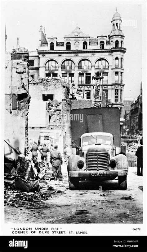 Corner Of Duke Street London Under Fire During The Blitz Second