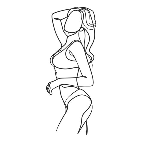 Dibujo De Arte De Una L Nea Continua Del Cuerpo De La Mujer En Bikini