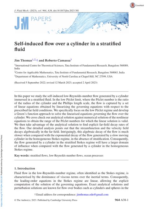 Pdf Self Induced Flow Over A Cylinder In A Stratified Fluid