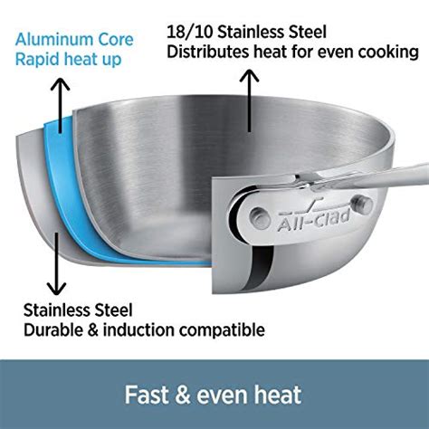 All Clad D Ply Stainless Steel Sauté Pan with Lid Quart Induction Oven Broil Safe F Pots