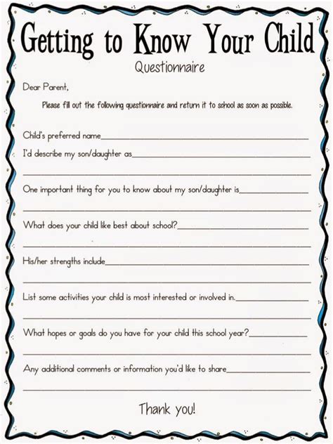 A Getting To Know Your Child Questionnaire Classroom Freebies Get