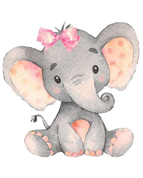 An Elephant With A Pink Bow On Its Head Sitting In Front Of A White