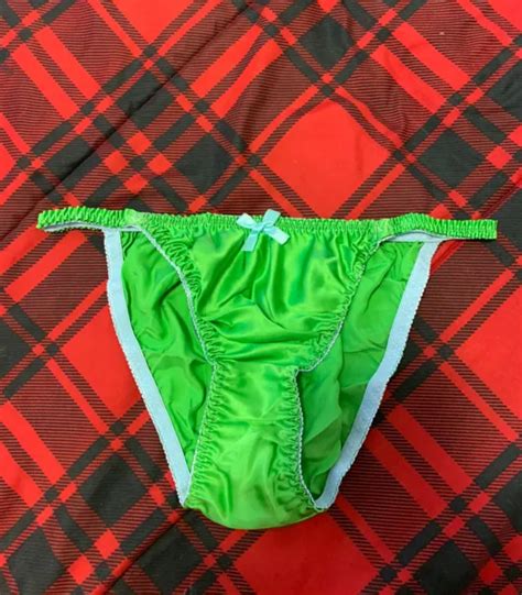 Liquid Satin String Bikini Panties Sissy Brief Xl Slippery Silk Silky Green 11 28 Picclick
