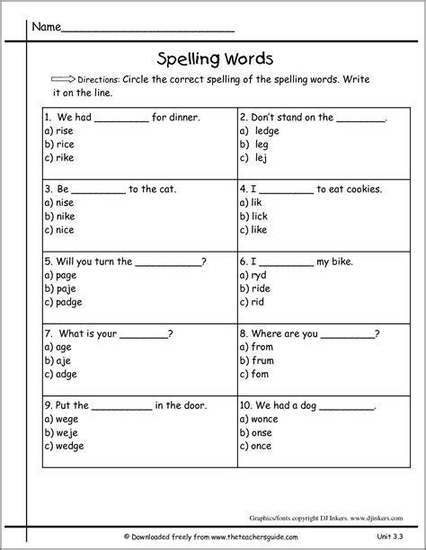 Printable First Grade Spelling Worksheets Worksheet Resume Examples